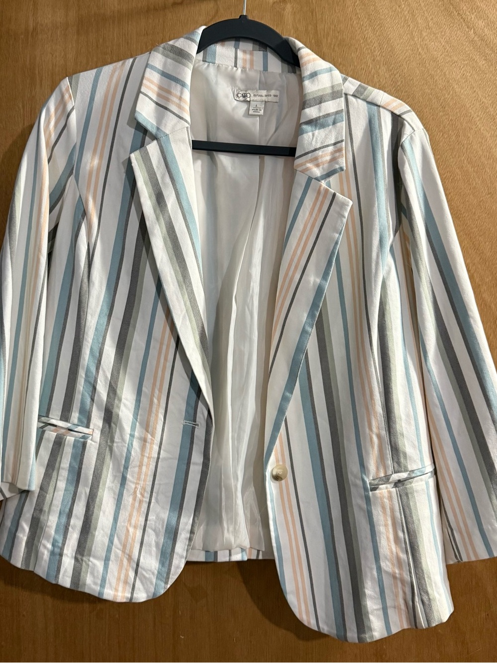 Cato Pastel Striped Blazer in Blue, Gray & Cream